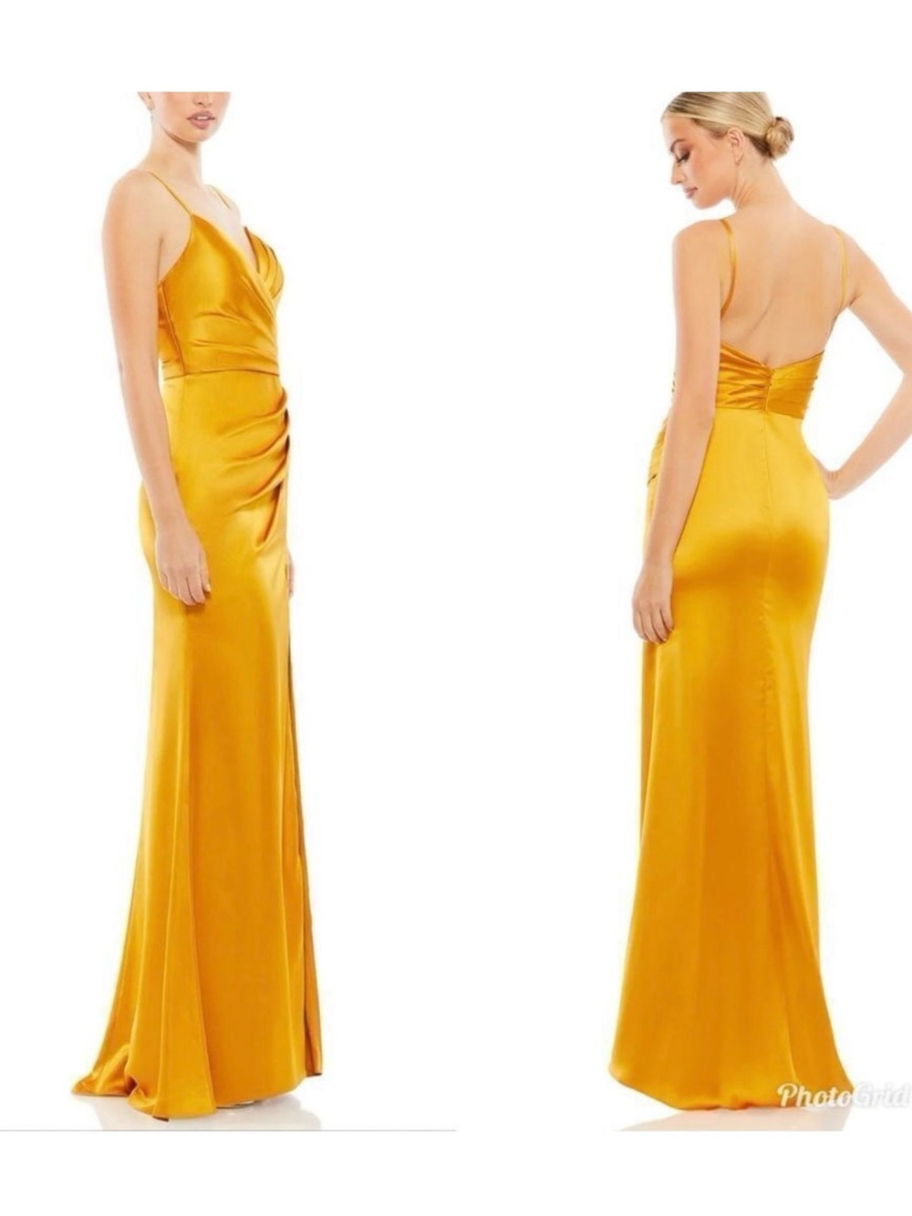 IEENA for Mac Duggal Satin Wrap Slip Dress in Golden Mustard